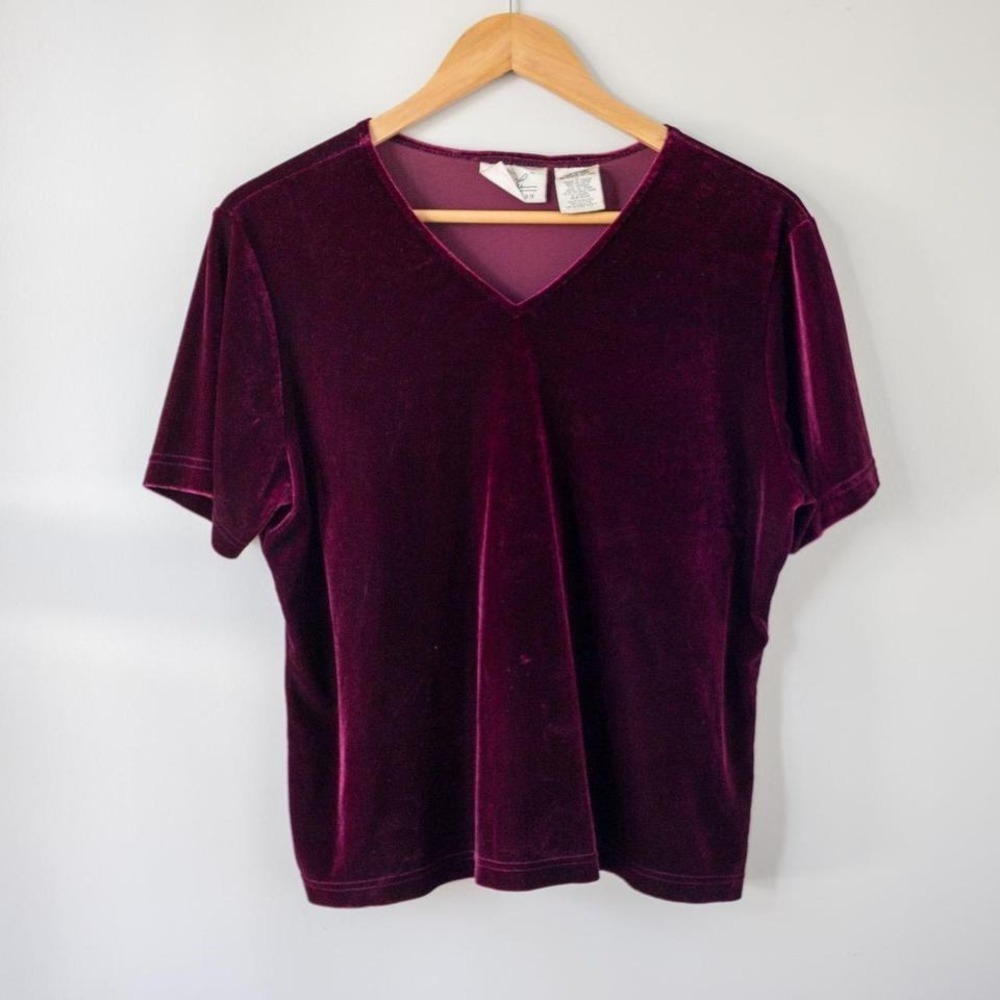 Vintage Kathie Lee Burgundy Velvet V-Neck Tee